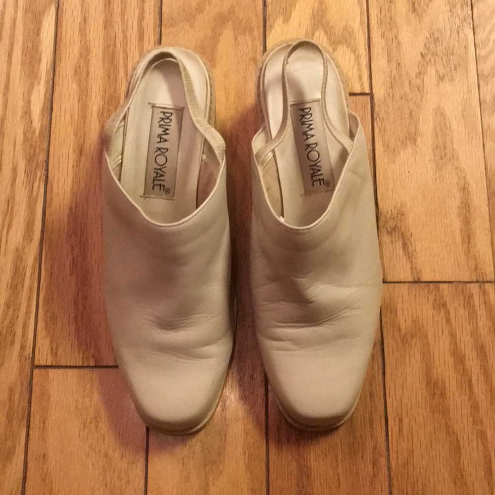 Creme Leather Prima Royale Mule Heel Slingback